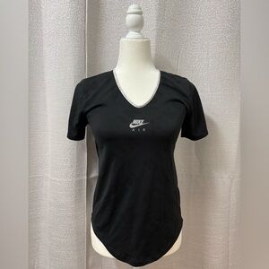 Nike Women's Dri-FIT Air Running Top XS V-Neck Short Sleeve Cut-Out Back Black